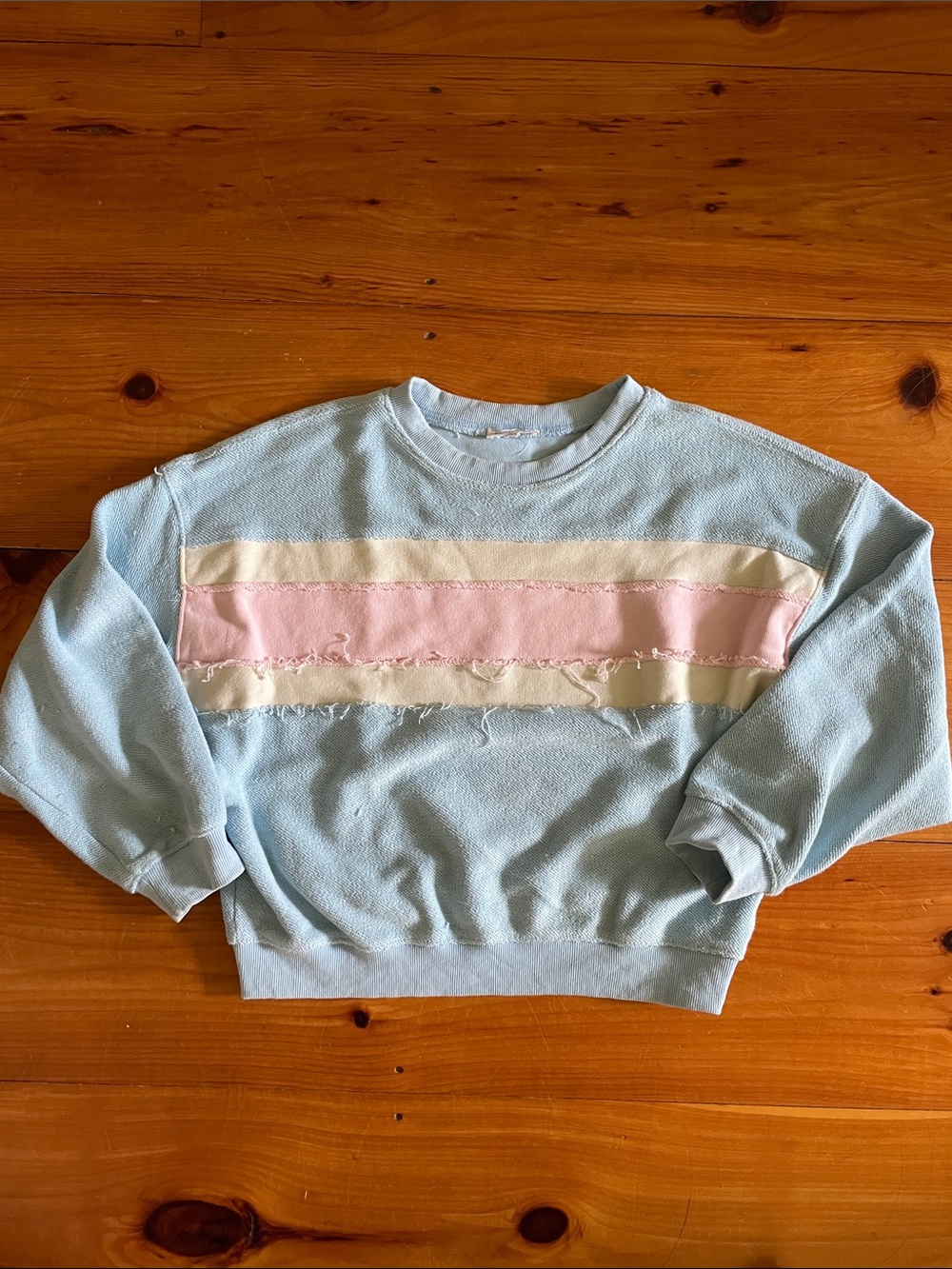 Pastel Colorblock Sweatshirt - Light Blue with Pink & Cream Stripes